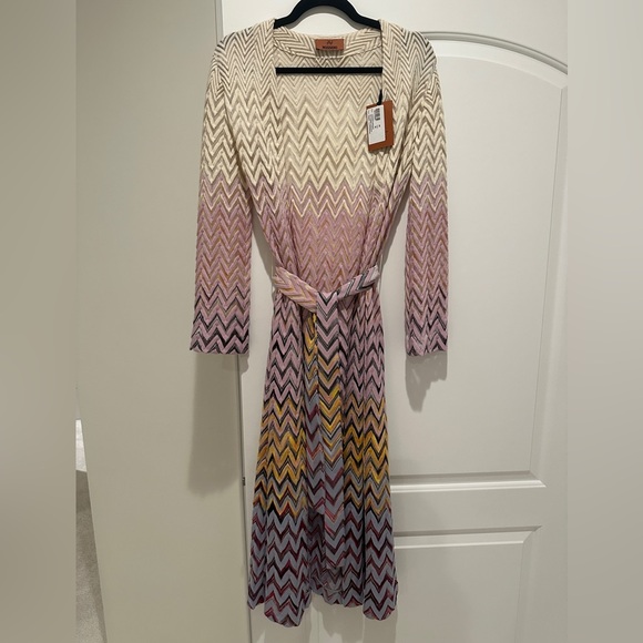 NWT Missoni Zig Zag lilac and Pink Ombre Long Belted Wool Cardigan - Picture 2 of 10
